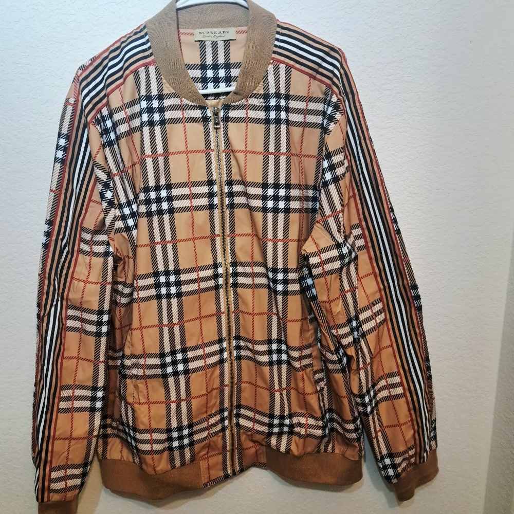 Burberry Check Zip-Up Bomber Mens Rain Jacket XL